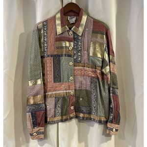 VTG Midnight Velvet Size Large JACKET Shirt‎ Button PATCHWORK